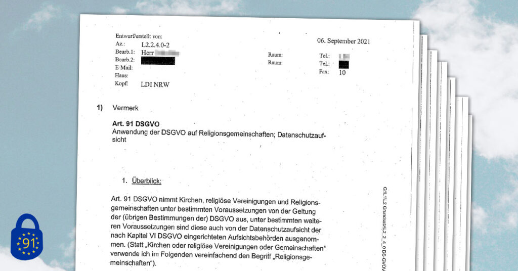 Titelseite des Aktenvermerks der LDI NRW zur Prüfung von Art. 91 DSGVO