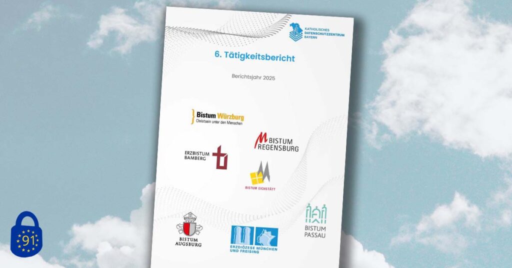 Titelseite des Tätigkeitsberichts 2025 des KDSZ Bayern mit den Logos der bayerischen Bistümer