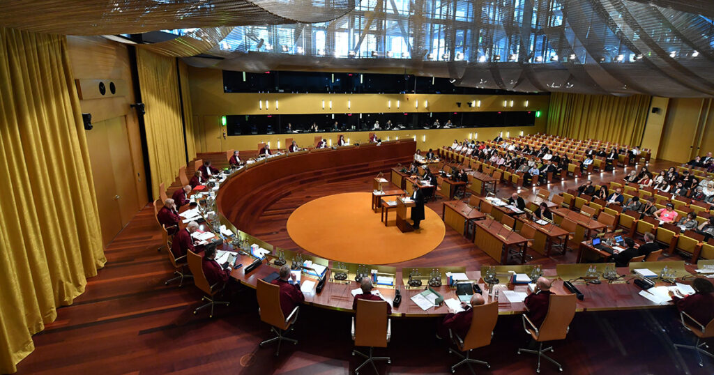 Blick von oben auf eine Verhandlung der Großen Kammer des EuGH